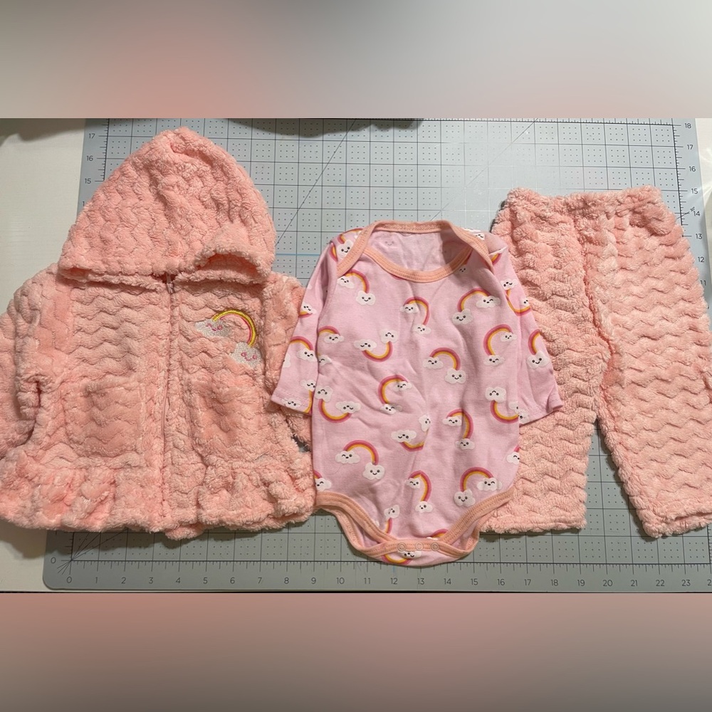 Pink Cloud Rainbow girl Baby Infant Plush Jacket and Pants, bodysuit Clothes Set